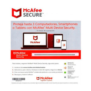 Licencia de antivirus marca McAfee para 3 computadores durante 15 meses